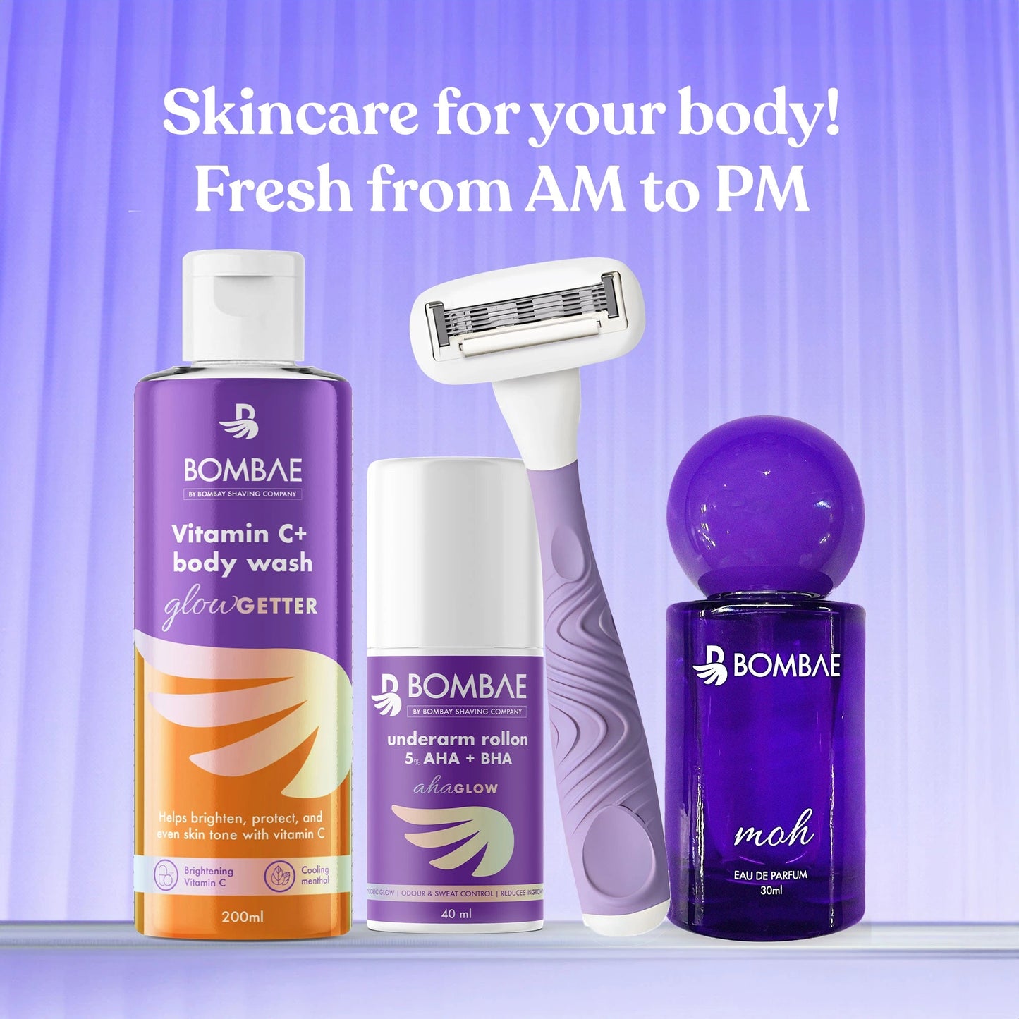 Bombae Underarm Roll on Deodorant for Women | 1% Salicylic Acid, 2% Glycolic Acid, 2% Lactic Acid| 5% AHA+BHA | No Alcohol| Prevents Odour, Reduces Pigmentation| 40 mL