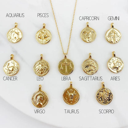Gold Plated Delicate Stylish and Latest Zodiac Sun Sign Rashi Pendants Necklace for Women & Girls