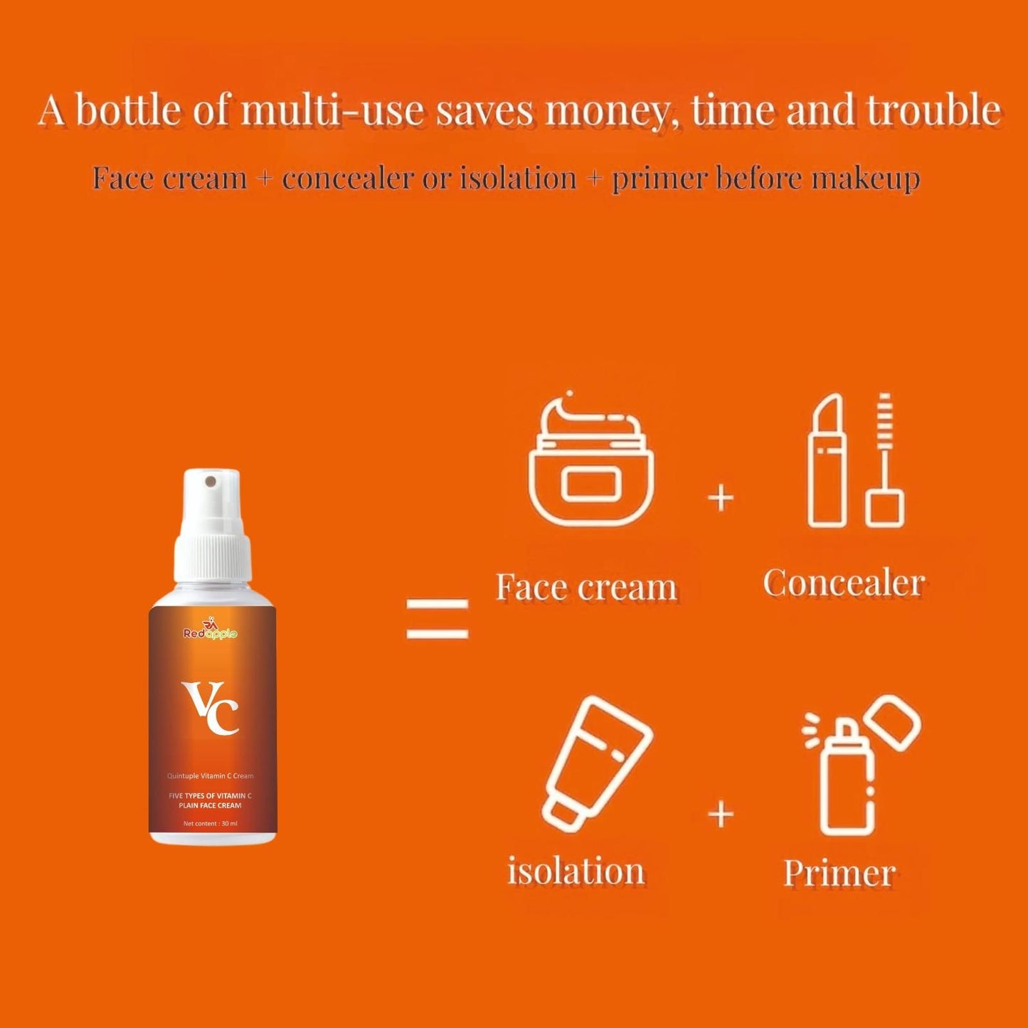 VC Tone-up Cream – Vitamin C (30 ml)Brightening Serum & Skin Tone-Up Essence, Hydrating Anti-Dullness Face Cream with 5 Types of Vitamin C for Glowing Skin