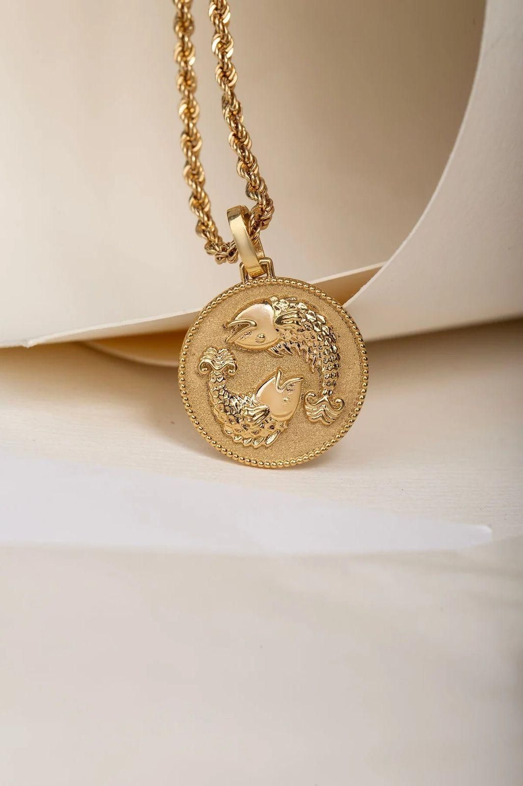 Gold Plated Delicate Stylish and Latest Zodiac Sun Sign Rashi Pendants Necklace for Women & Girls