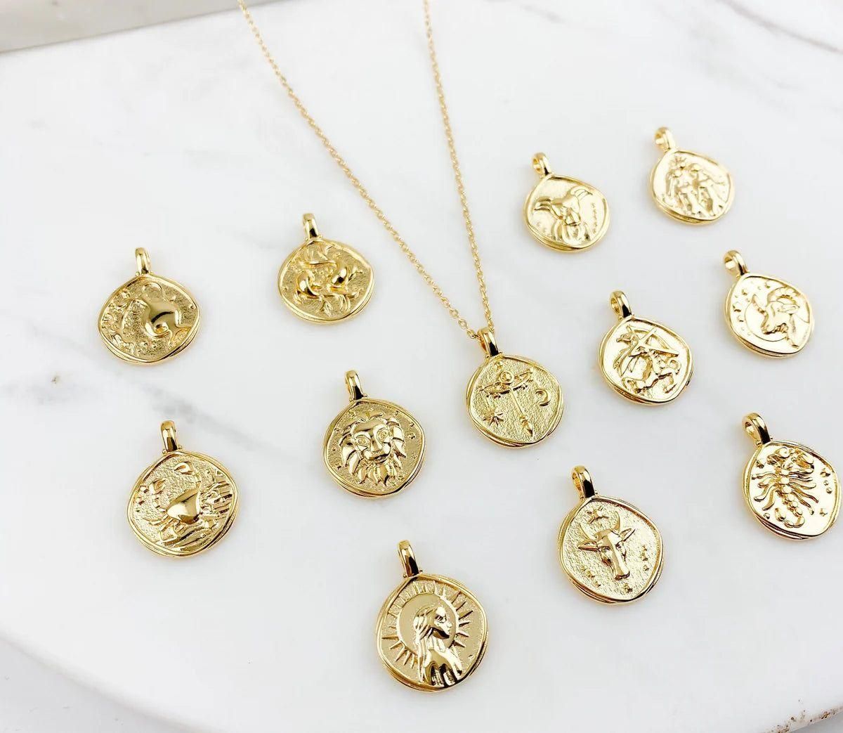 Gold Plated Delicate Stylish and Latest Zodiac Sun Sign Rashi Pendants Necklace for Women & Girls