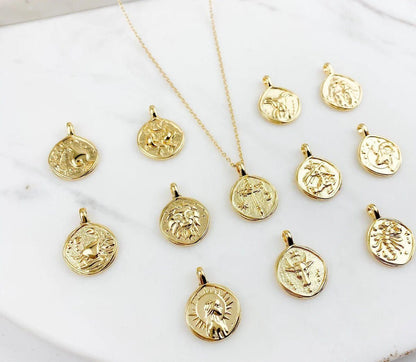 Gold Plated Delicate Stylish and Latest Zodiac Sun Sign Rashi Pendants Necklace for Women & Girls